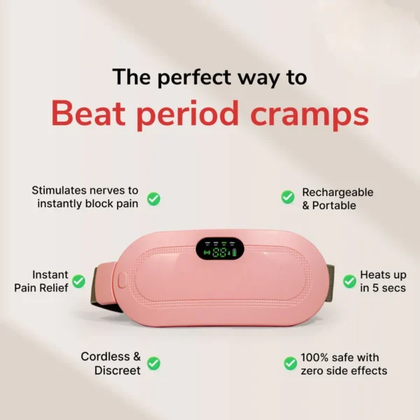 Period Cramp Relief Massager & Heating Pad for Period Cramps Portable Cordless Periods Cramps Relief Machine 3-Temp. & 4-Massage Mode Fast Heating Menstrual Period Pain Relief Device for Women